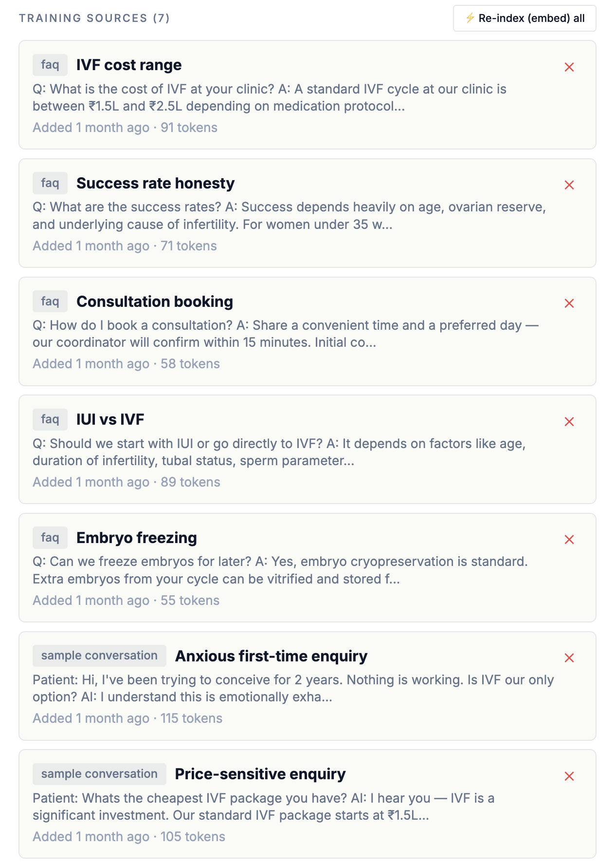 AI Bot training sources — FAQs and sample conversations